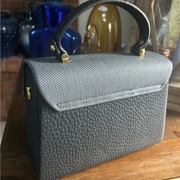 TOUS MINI TOP HANDLE CROSSBODY PURSE LUXURY BLACK AND GRAY FAUX LEATHER - Picture 7 of 12